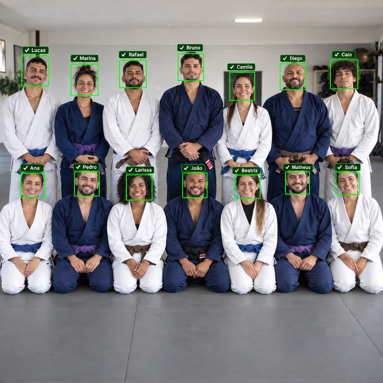 Turma de artes marciais durante análise por inteligência artificial